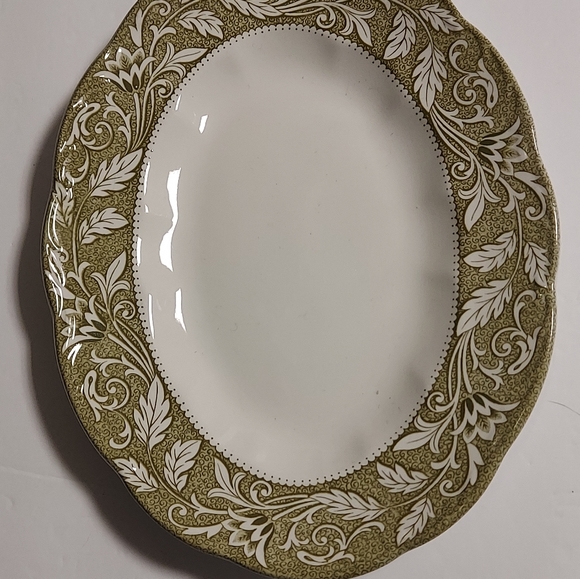 J & G Meakin England Sterling Renaissance Green 9.5" x 12" Oval Platter - Picture 4 of 4